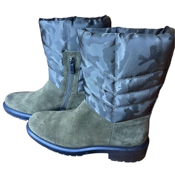 Aquatalia Lori Suede with Side Nylon Puff in Camouflage Water Resistant Olive Gr - Picture 7 of 13